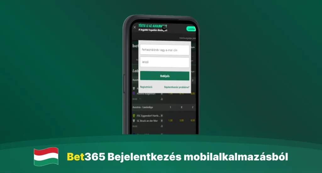 Bet365 bejelentkezési képernyő a mobilalkalmazásban