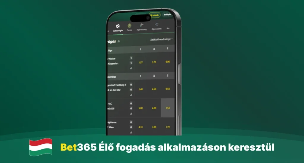 Bet365 élő fogadási képernyő az alkalmazásban