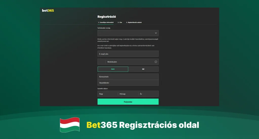 Bet365 regisztrációs oldal asztali gépen